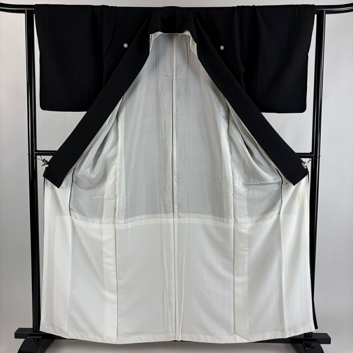 黑留袖禮服 身長159cm 袖長65cm M 雙層 向鳥 華紋 金銀彩 金絲 黑 純蠶絲 秀品級