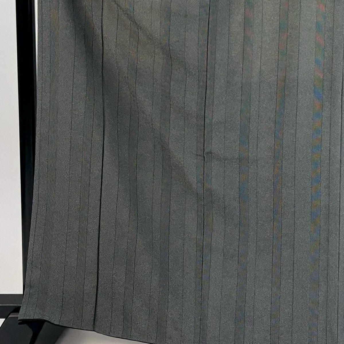【美品】 小紋 身長166cm 袖長62cm S 雙層 縱條 鮫 灰色 化纖 秀品級