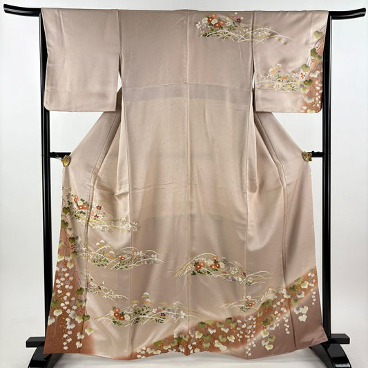 訪問服 身長164cm 袖長64.5cm M 雙層 秋草 葡萄 金絲 金銀彩 粉米色 純蠶絲 優品級