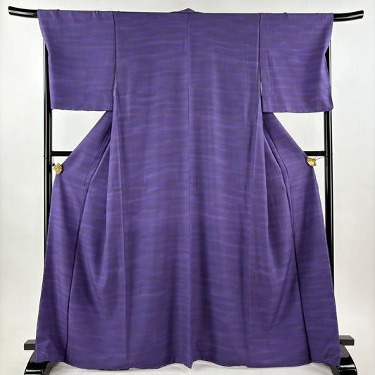 【美品】 小紋 身長167cm 袖長67.5cm L 雙層 落款あり 霞 漸層 紫 純蠶絲 優品級