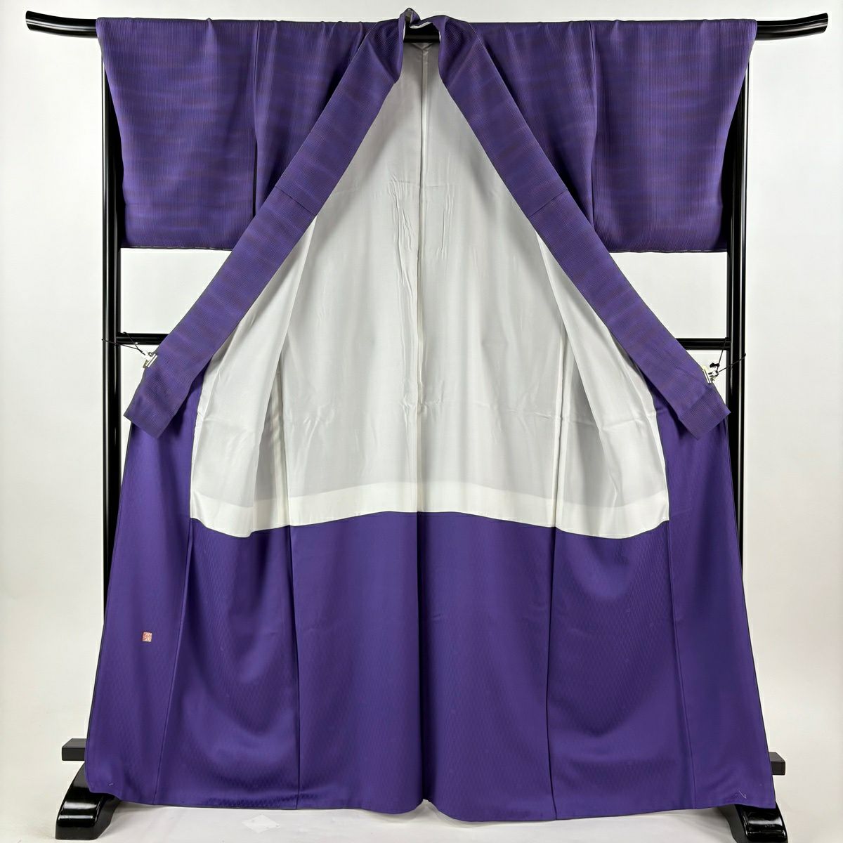 【美品】 小紋 身長167cm 袖長67.5cm L 雙層 落款あり 霞 漸層 紫 純蠶絲 優品級