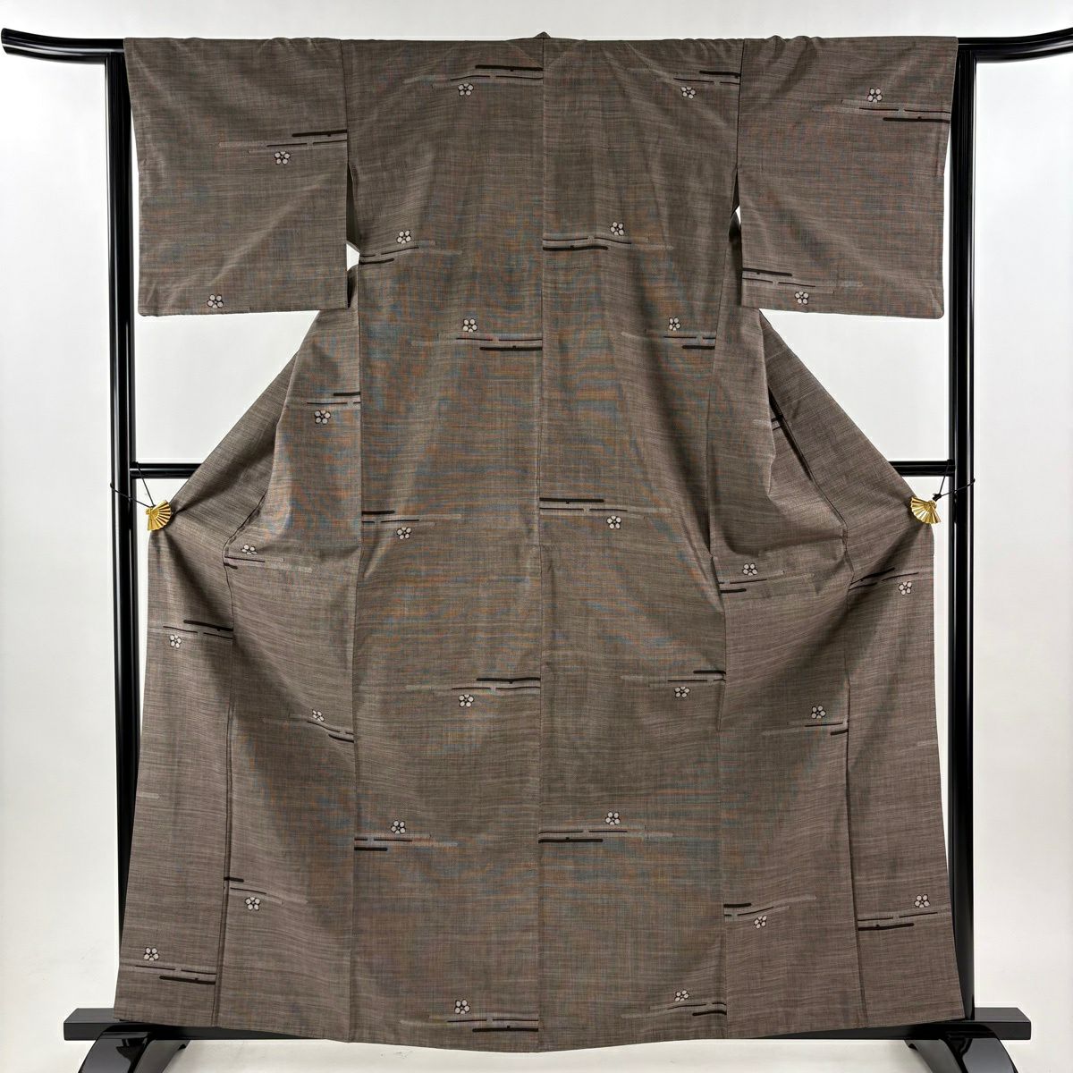 紬織 身長163.5cm 袖長64cm M 雙層 ますいわ屋 梅花 ヱ霞 焦茶 純蠶絲 秀品級