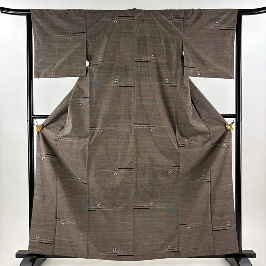 紬織 身長163.5cm 袖長64cm M 雙層 ますいわ屋 梅花 ヱ霞 焦茶 純蠶絲 秀品級