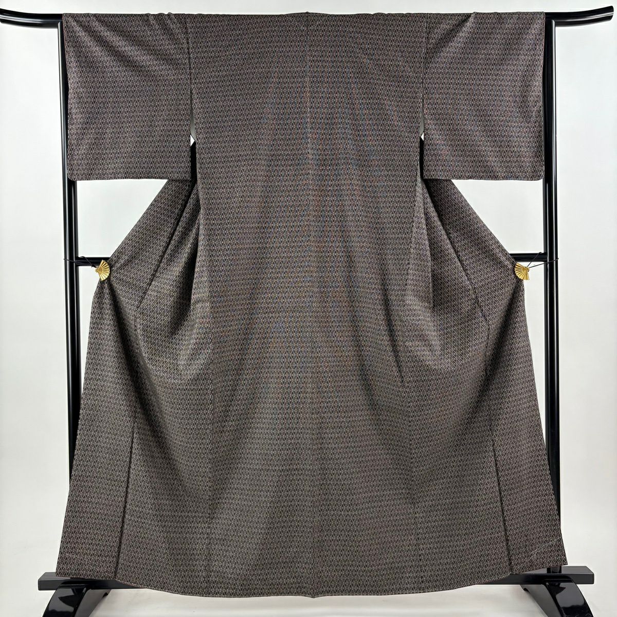 【美品】 紬織 身長161.5cm 袖長65cm M 雙層 幾何學 焦茶 純蠶絲 秀品級