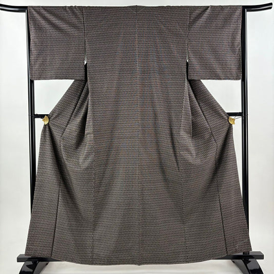 【美品】 紬織 身長161.5cm 袖長65cm M 雙層 幾何學 焦茶 純蠶絲 秀品級