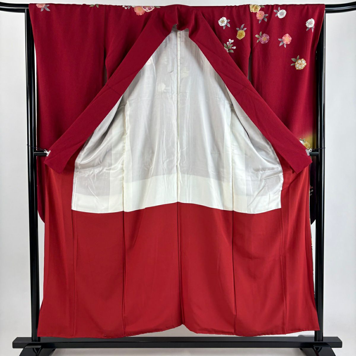 【美品】振袖禮服 身長155cm 袖長65.5cm M 雙層 御所車 花丸紋 金絲 金銀彩 紅 純蠶絲 秀品級