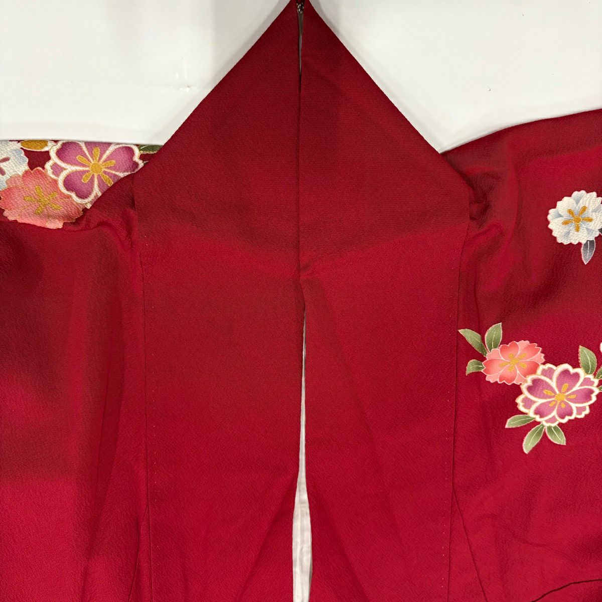 【美品】振袖禮服 身長155cm 袖長65.5cm M 雙層 御所車 花丸紋 金絲 金銀彩 紅 純蠶絲 秀品級