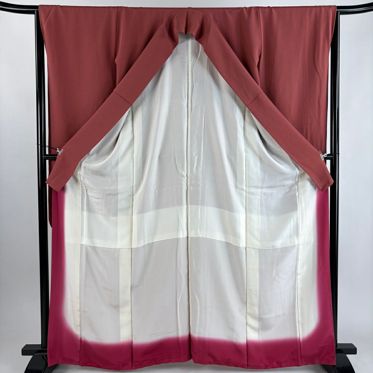 【美品】振袖禮服 身長163.5cm 袖長66.5cm M 雙層 深粉紅 純蠶絲 優品級