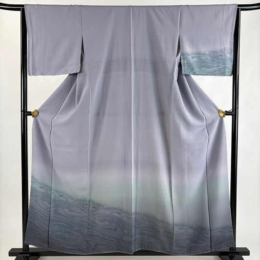 付下 身長156.5cm 袖長65.5cm M 雙層 墨流染 漸層 紫 純蠶絲 優品級