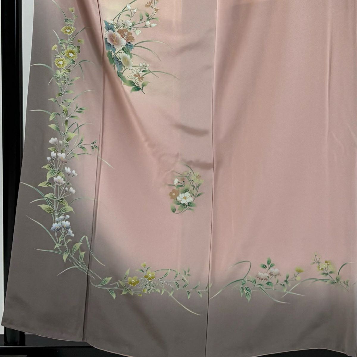 【美品】 付下 身長158.5cm 袖長65.5cm M 雙層 草花紋紋 金銀彩 染分 粉紅 純蠶絲 優品級