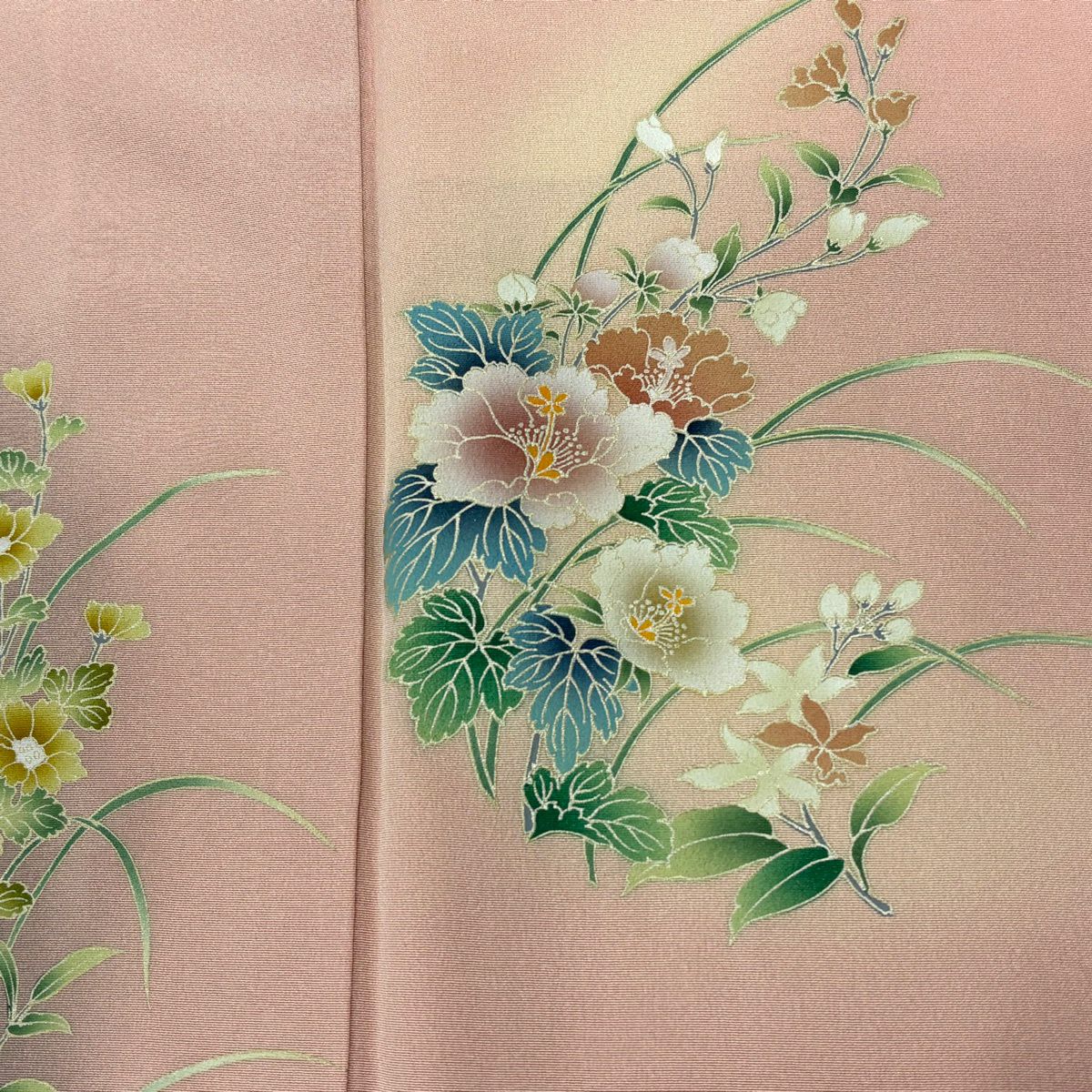 【美品】 付下 身長158.5cm 袖長65.5cm M 雙層 草花紋紋 金銀彩 染分 粉紅 純蠶絲 優品級