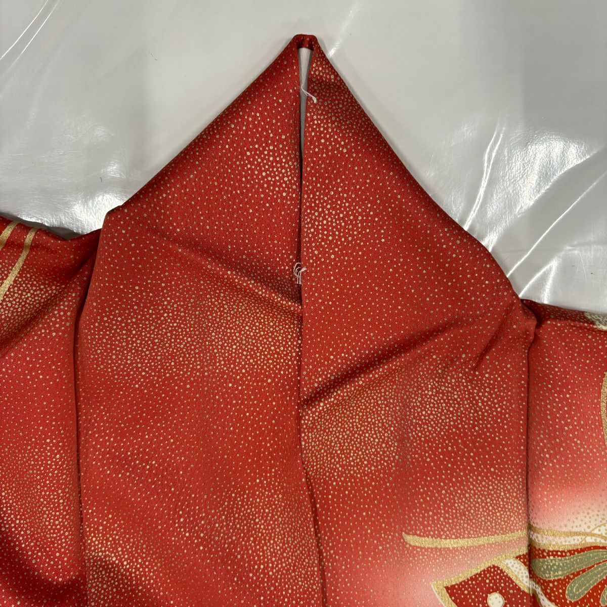 訪問服 身長163.5cm 袖長64cm M 雙層 蝶 櫻花 金彩裝飾 紅 純蠶絲 秀品級