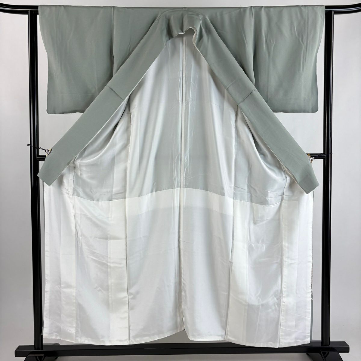 【美品】 留袖禮服禮服 身長155cm 袖長63cm S 雙層 仙鶴 華紋 金銀彩 灰綠 純蠶絲 秀品級 一つ紋