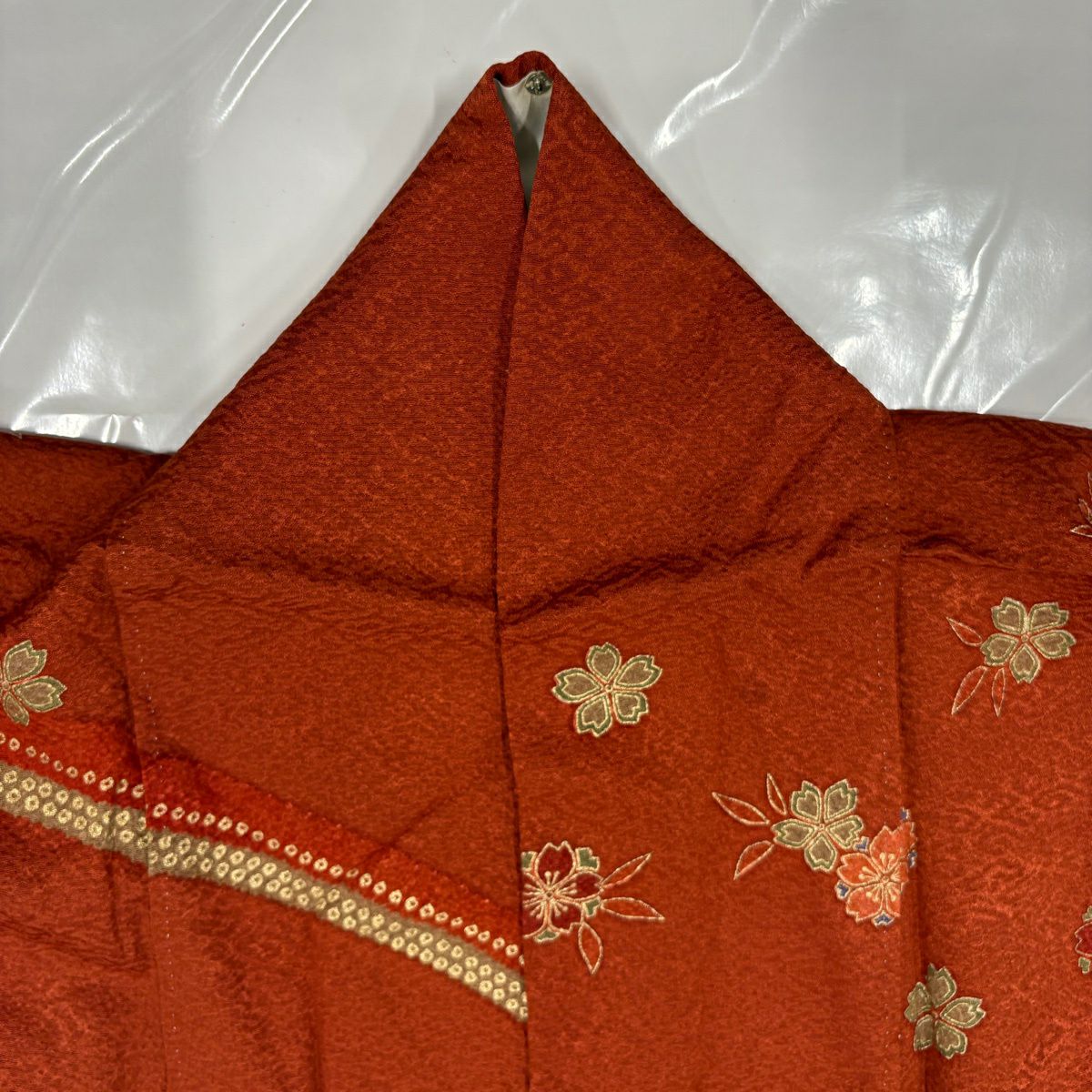 振袖禮服 身長163cm 袖長65cm M 雙層 くす玉 草花紋 金絲 金銀彩 紅茶 純蠶絲 優品級