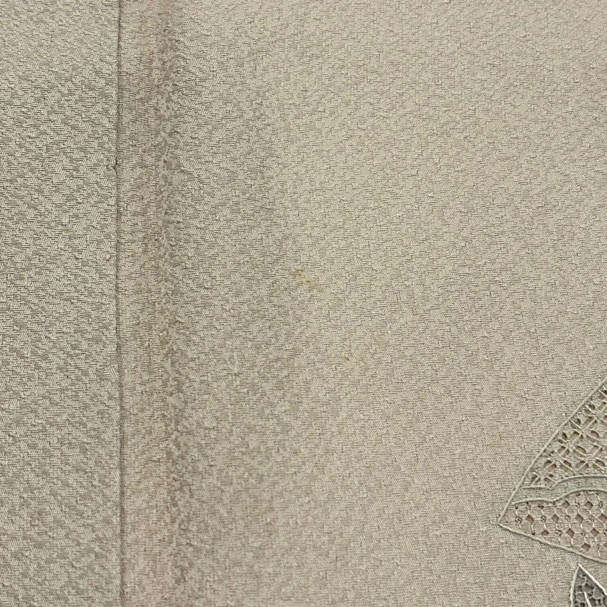 付下 身長156.5cm 袖長64cm M 雙層 扇子 牡丹 刺繡 淺茶 純蠶絲 秀品級 一個紋
