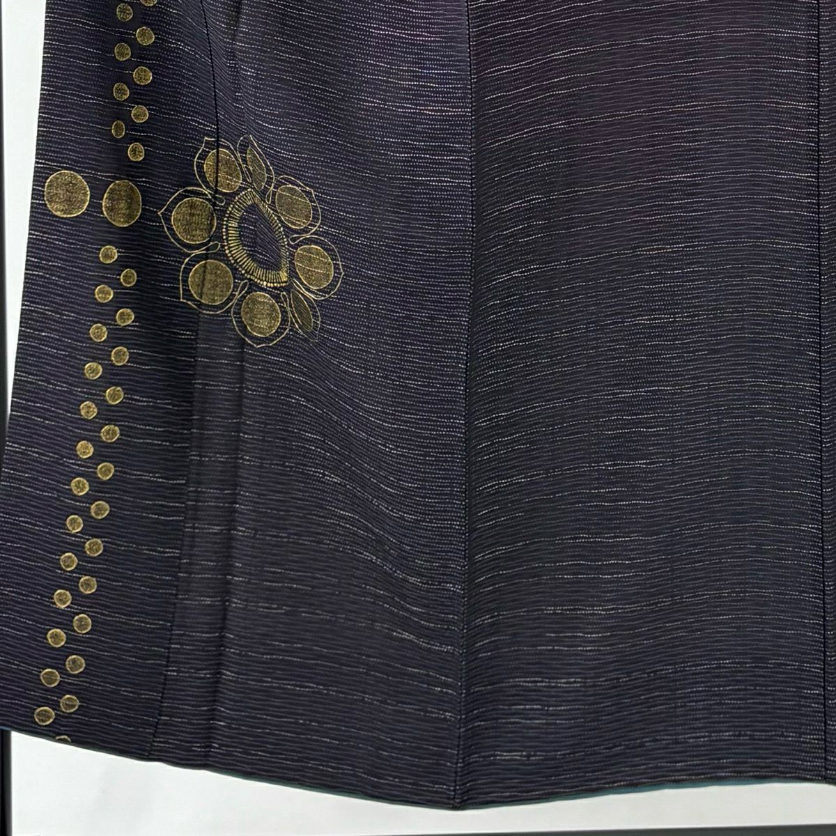 付下 身長151.5cm 袖長61.5cm S 雙層 花 橫條 銀線 金銀彩 深紫 純蠶絲 優品級