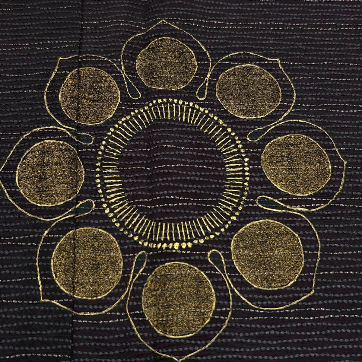 付下 身長151.5cm 袖長61.5cm S 雙層 花 橫條 銀線 金銀彩 深紫 純蠶絲 優品級