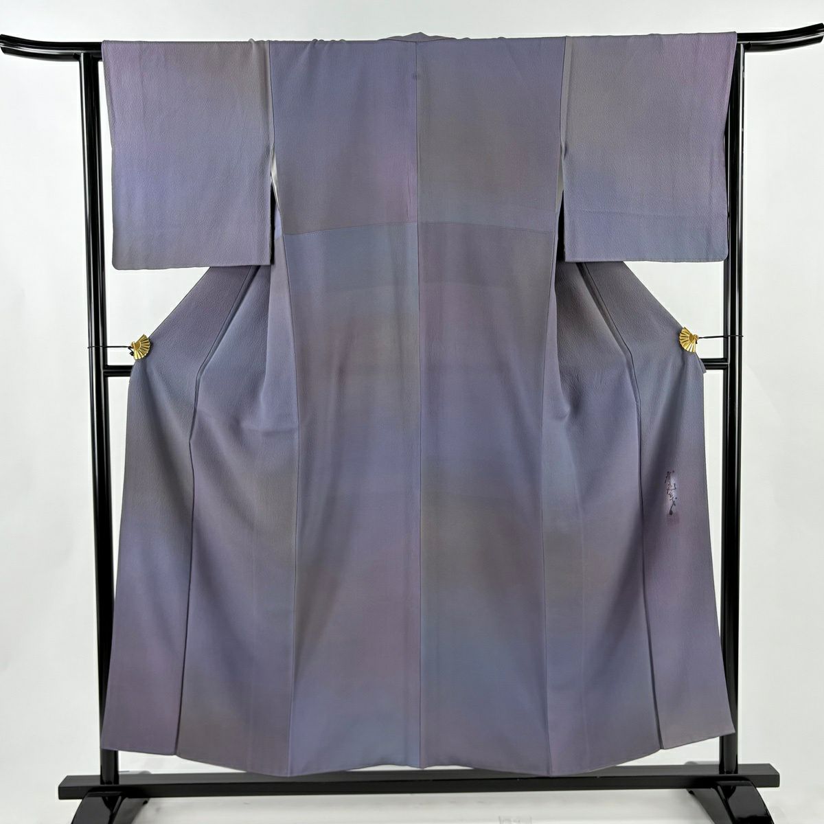 【美品】 小紋 身長153.5cm 袖長64cm M 雙層 斉藤三才 落款あり 漸層圖案 灰紫 純蠶絲 秀品級 一つ紋