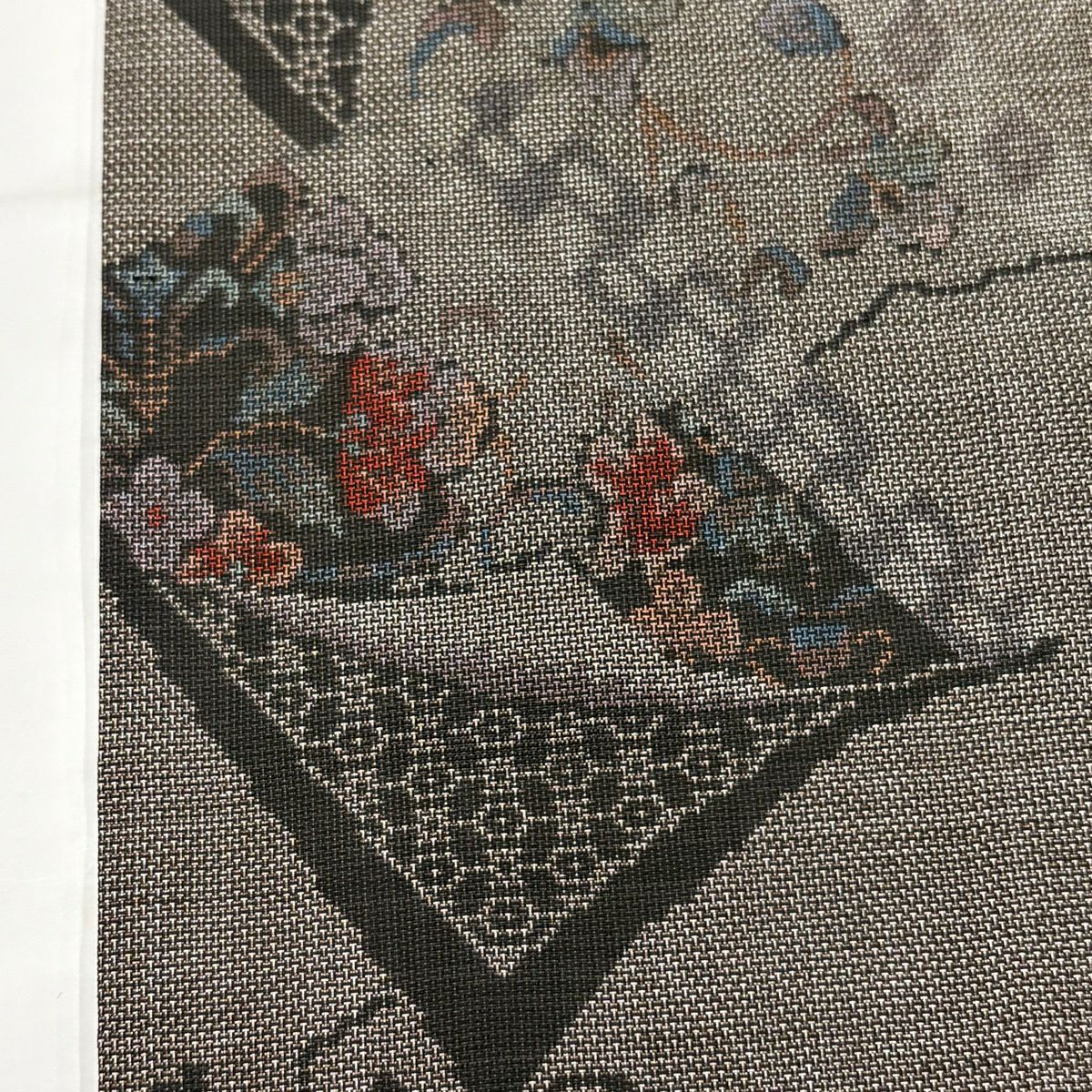 【美品】 紬織織 身長162cm 袖長63cm S 雙層 冊子 草花紋紋 焦茶 純蠶絲 秀品級