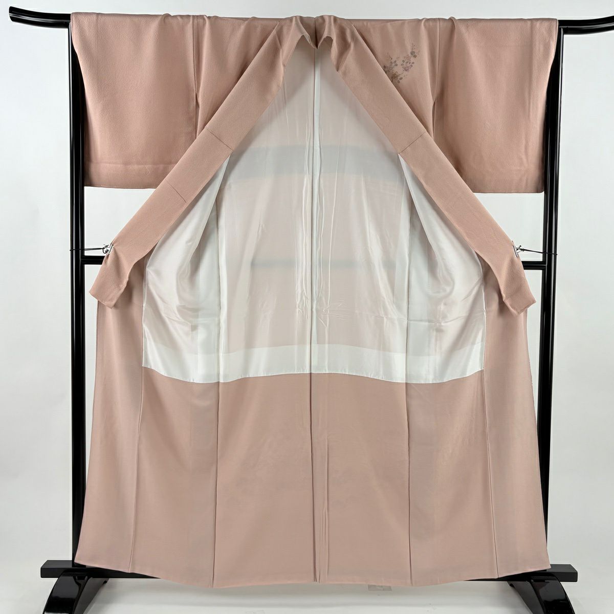【美品】 付下 身長160.5cm 袖長66.5cm M 雙層 建物 松樹竹子梅花 刺繡 粉紅 純蠶絲 秀品級