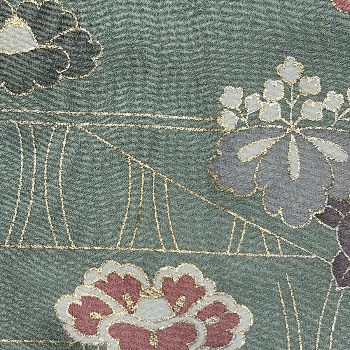 訪問服 身長158.5cm 袖長65.5cm M 雙層 雪輪 菊花 金銀彩 漸層 淺綠 純蠶絲 優品級