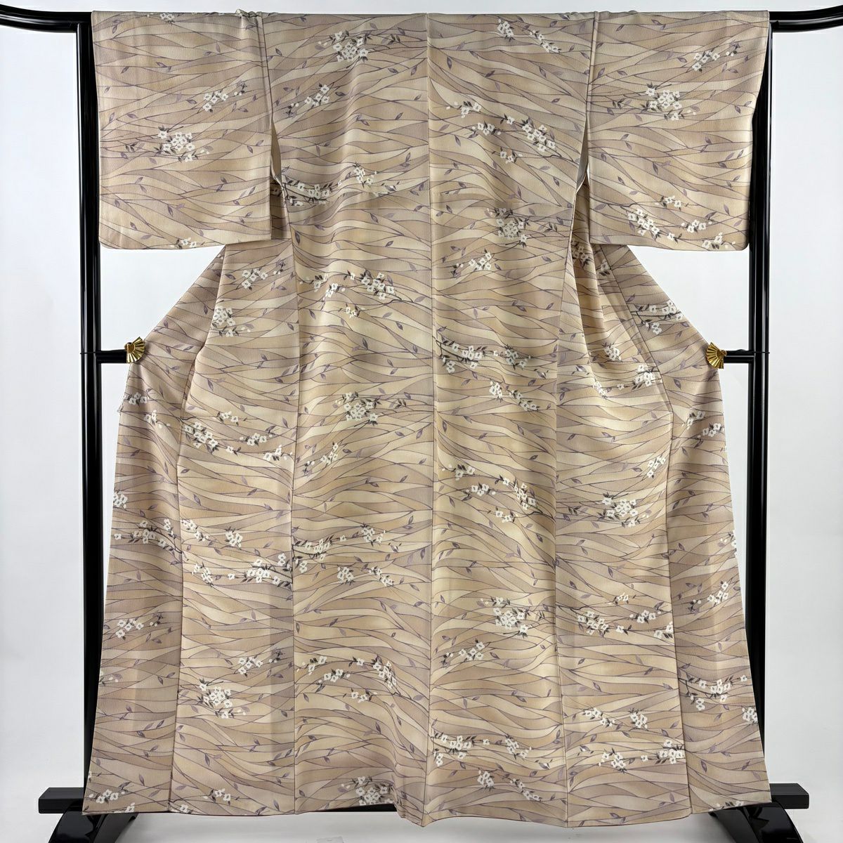 小紋 身長160.5cm 袖長66cm M 雙層 櫻花 幾何圖案 漸變 米色 純蠶絲 優品級