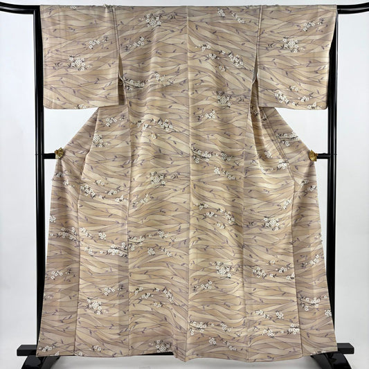 小紋 身長160.5cm 袖長66cm M 雙層 櫻花 幾何圖案 漸變 米色 純蠶絲 優品級