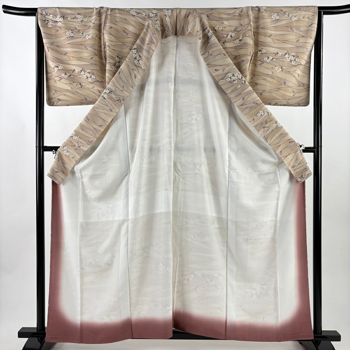小紋 身長160.5cm 袖長66cm M 雙層 櫻花 幾何圖案 漸變 米色 純蠶絲 優品級