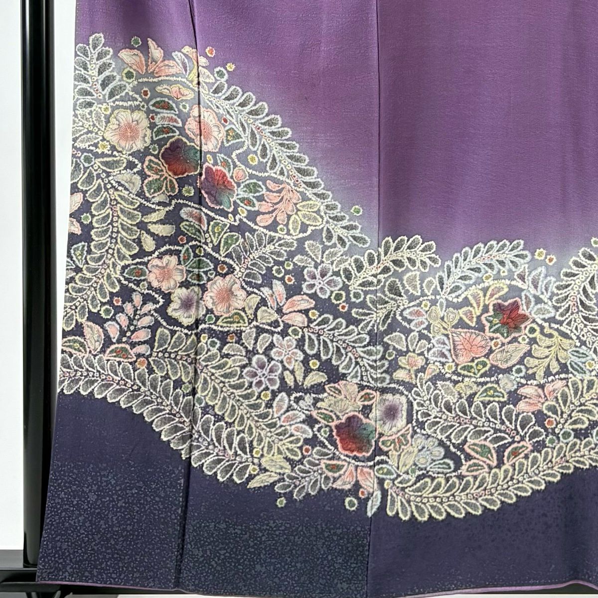 訪問服 身長158.5cm 袖長63cm S 雙層 落款あり 辻花染 漸變 紫 純蠶絲 秀品級