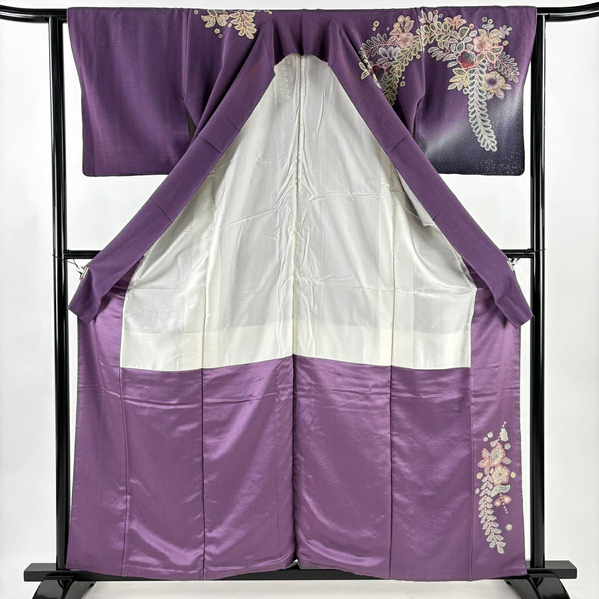 訪問服 身長158.5cm 袖長63cm S 雙層 落款あり 辻花染 漸變 紫 純蠶絲 秀品級