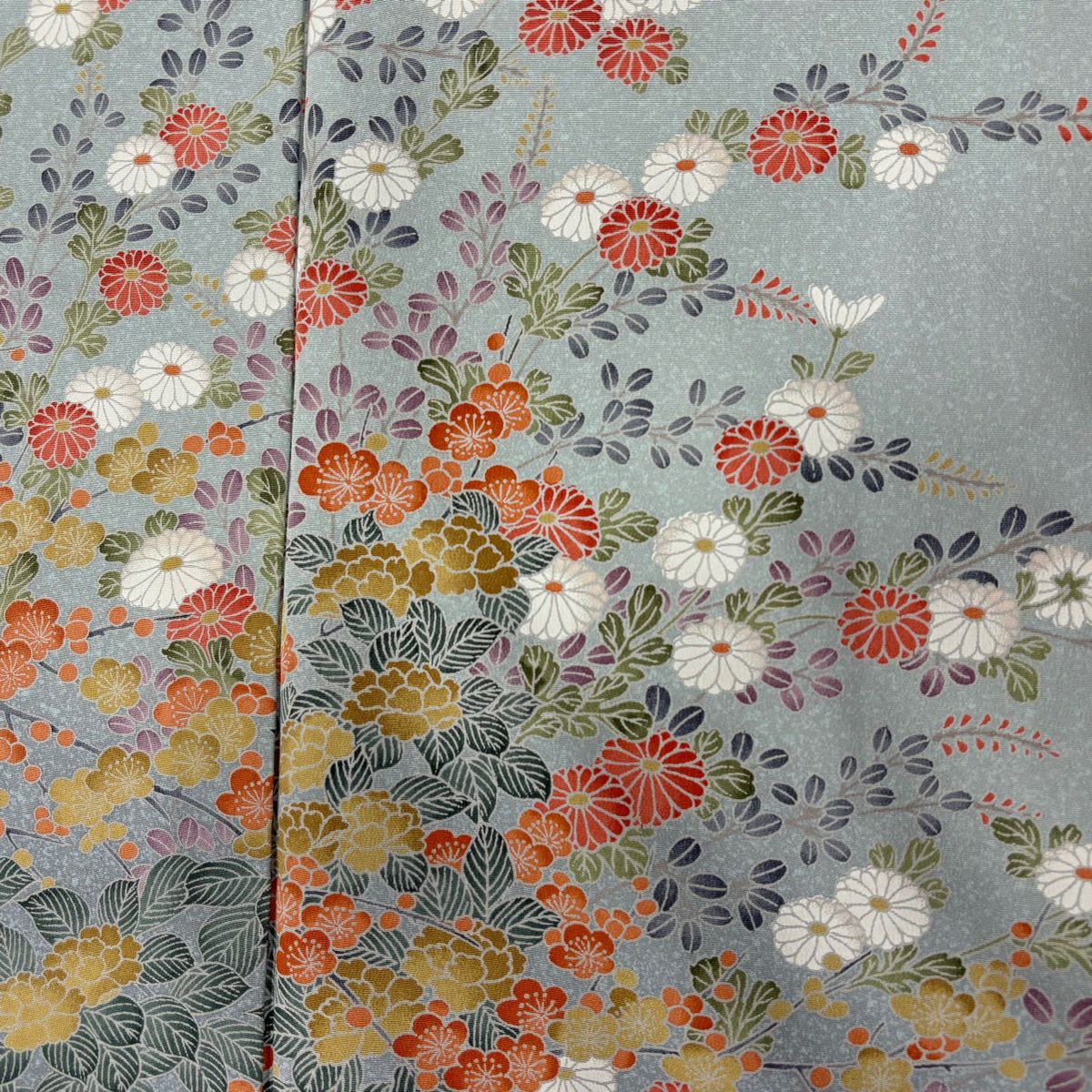 訪問服 身長163cm 袖長67cm M 雙層 菊花 萩 漸層 青灰 純蠶絲 優品級