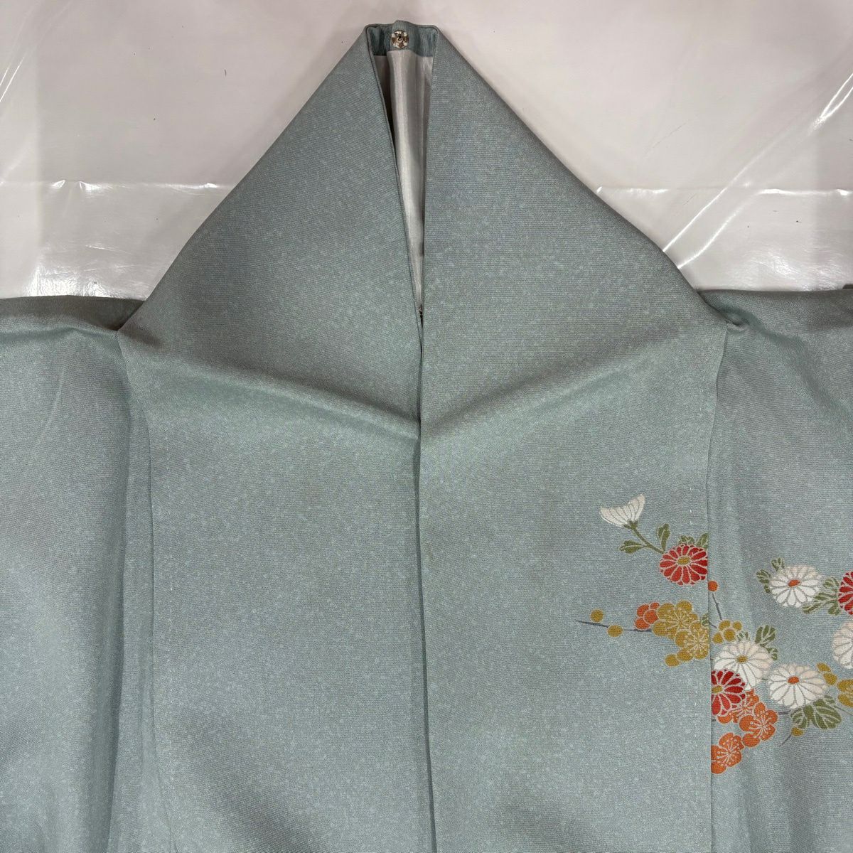 訪問服 身長163cm 袖長67cm M 雙層 菊花 萩 漸層 青灰 純蠶絲 優品級