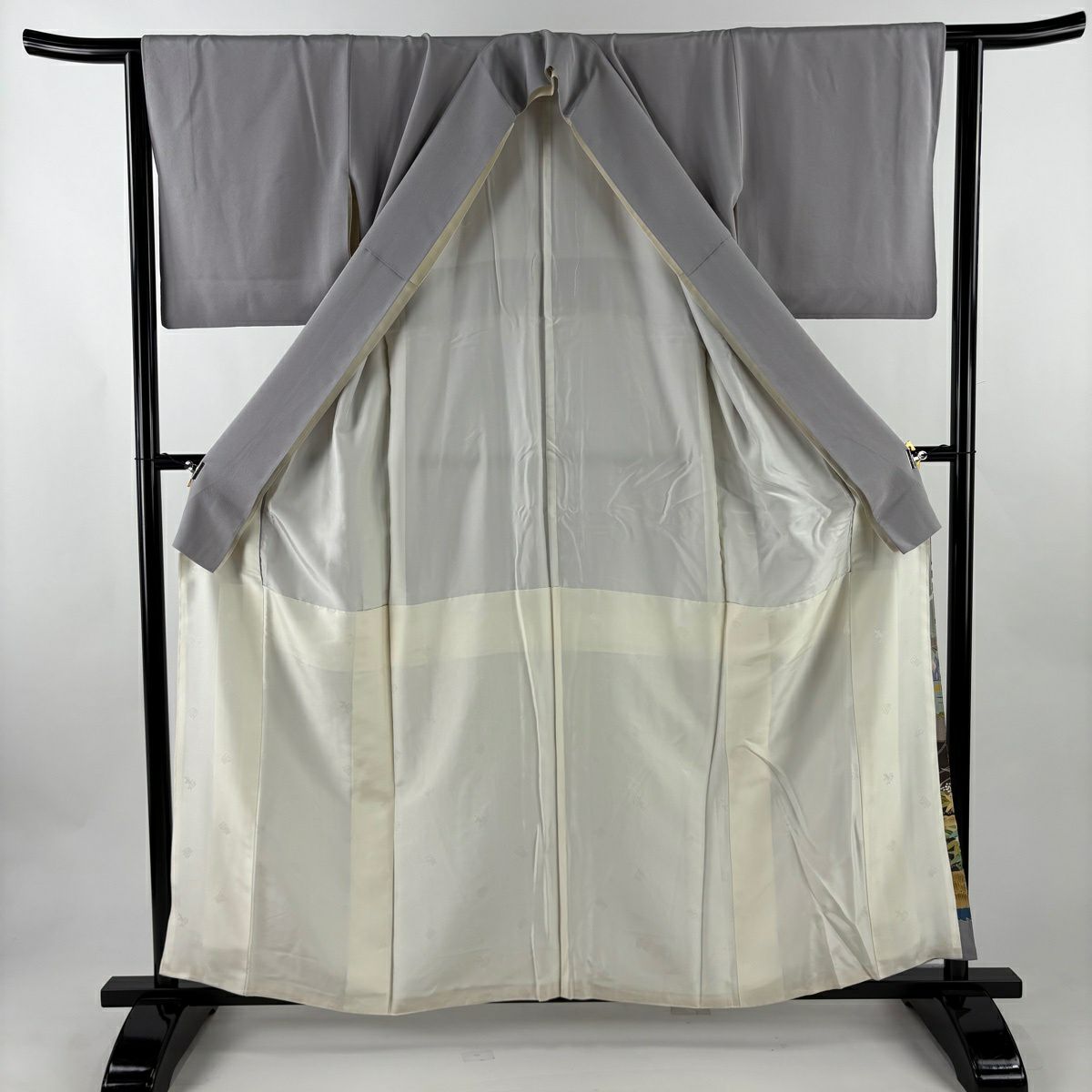 色留袖禮服 身長158.5cm 袖長62.5cm S 雙層 落款有 風景 山脈 漸層 灰紫 純蠶絲 優品級 三個紋