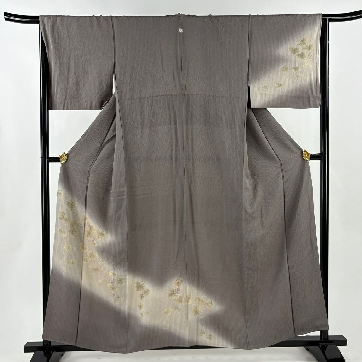 付下 身長157.5cm 袖長66cm M 雙層 葡萄 縱條 逐漸變色 灰紫 純蠶絲 優品級 一個紋