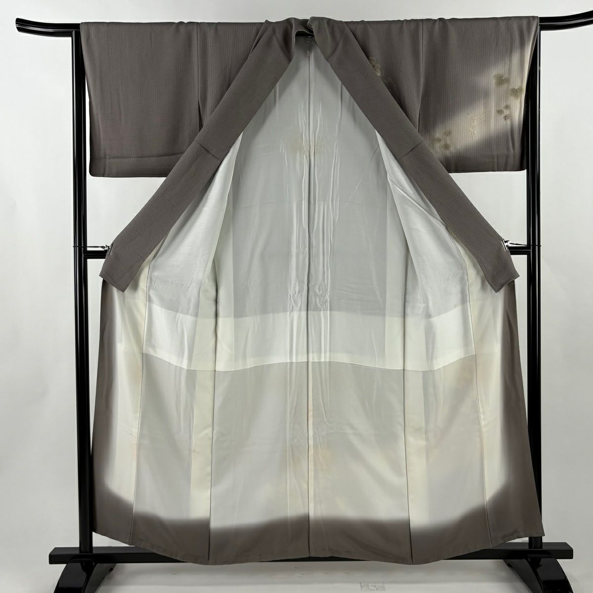 付下 身長157.5cm 袖長66cm M 雙層 葡萄 縱條 逐漸變色 灰紫 純蠶絲 優品級 一個紋