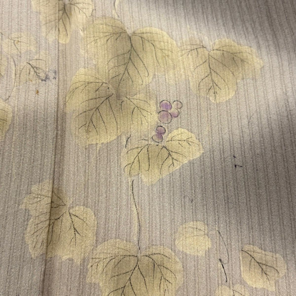 付下 身長157.5cm 袖長66cm M 雙層 葡萄 縱條 逐漸變色 灰紫 純蠶絲 優品級 一個紋