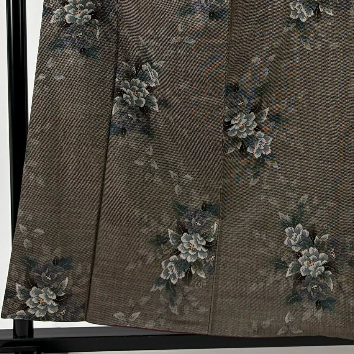 【美品】 大島織 身長159cm 袖長64cm M 雙層 純泥染 證書附帶 草花紋紋 焦茶 正蠶絲 優品級