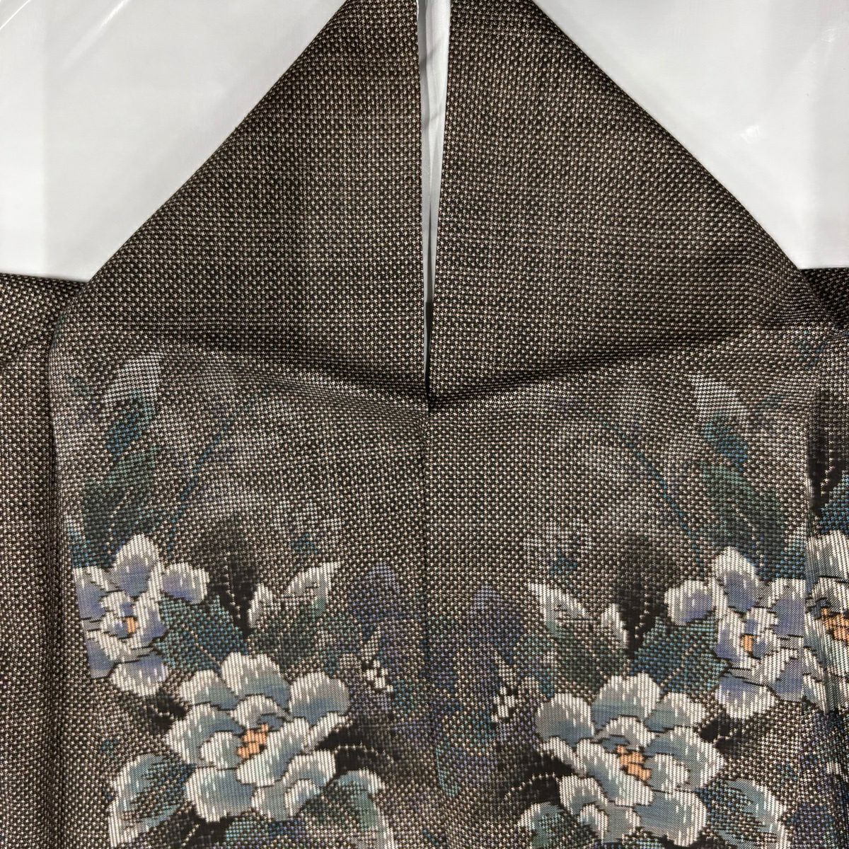 【美品】 大島織 身長159cm 袖長64cm M 雙層 純泥染 證書附帶 草花紋紋 焦茶 正蠶絲 優品級