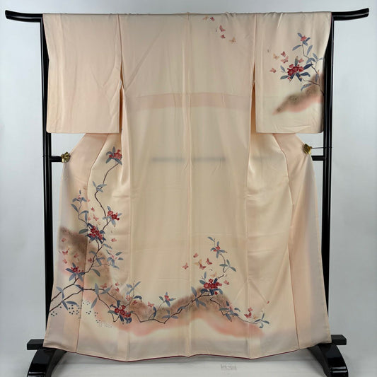 訪問服 身長164cm 袖長66.5cm M 雙層 枝花 蝶 金彩裝飾 漸層 淺粉色 純蠶絲 優品級