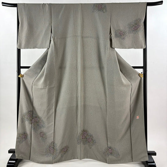 付下 身長166cm 袖長66.5cm M 雙層 樋熊哲也 落款あり 辻花染 漸層 灰色 純蠶絲 逸品級