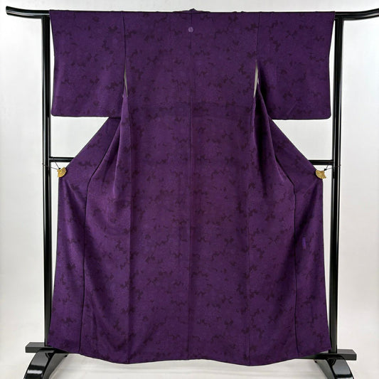 【美品】 江戶小紋 身長160cm 袖長63cm S 雙層 人間國寶 中村勇二郎 落款あり 菊花 青海波 紫 純蠶絲 逸品級 一つ紋