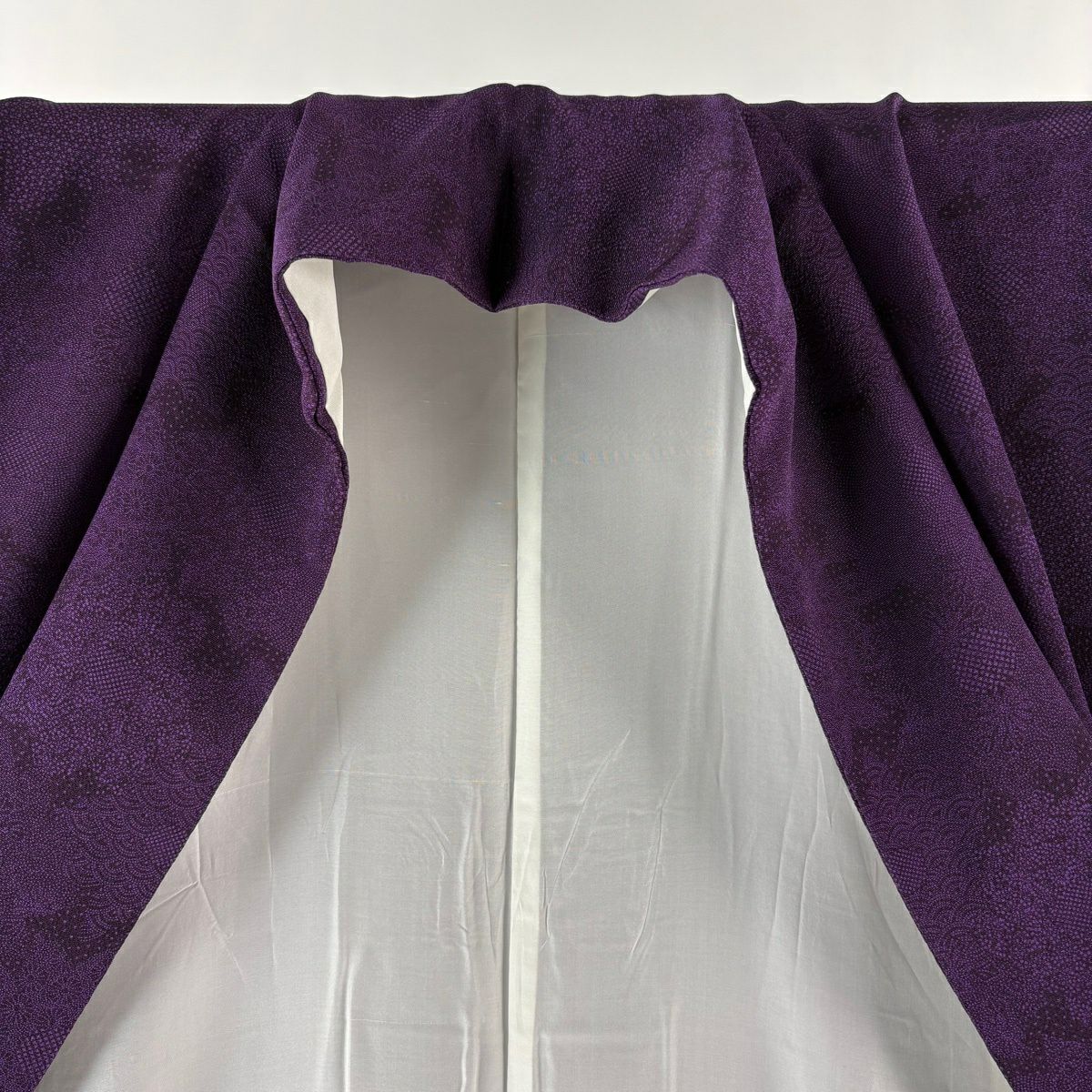 【美品】 江戶小紋 身長160cm 袖長63cm S 雙層 人間國寶 中村勇二郎 落款あり 菊花 青海波 紫 純蠶絲 逸品級 一つ紋
