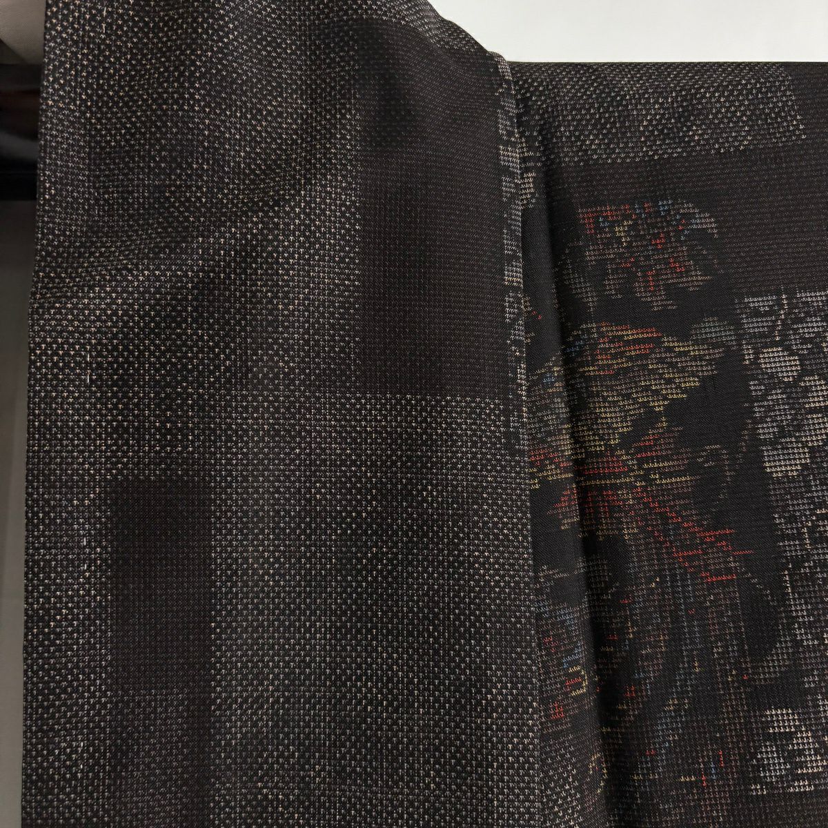 【美品】 大島紬織 身長159.5cm 袖長65cm M 雙層 都喜ヱ門 泥染 證書齊全 鳳凰 花唐草紋 焦茶 純蠶絲 逸品級