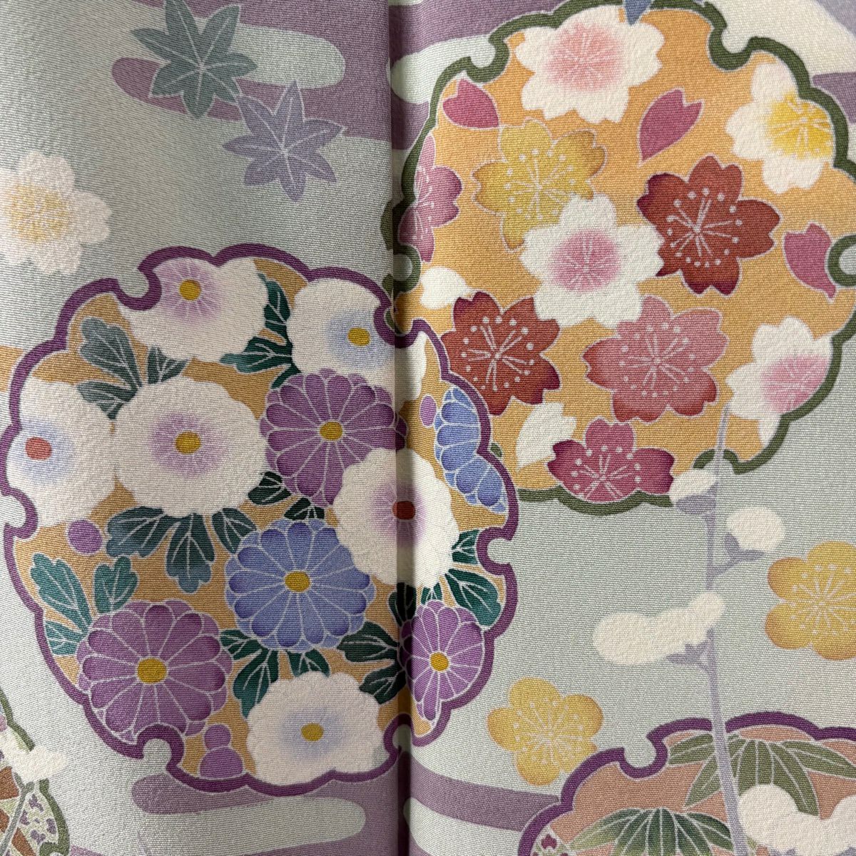 訪問服 身長161cm 袖長65cm M 雙層 春水 落款有 雪輪 草花紋紋 漸層 水色 純蠶絲 逸品級