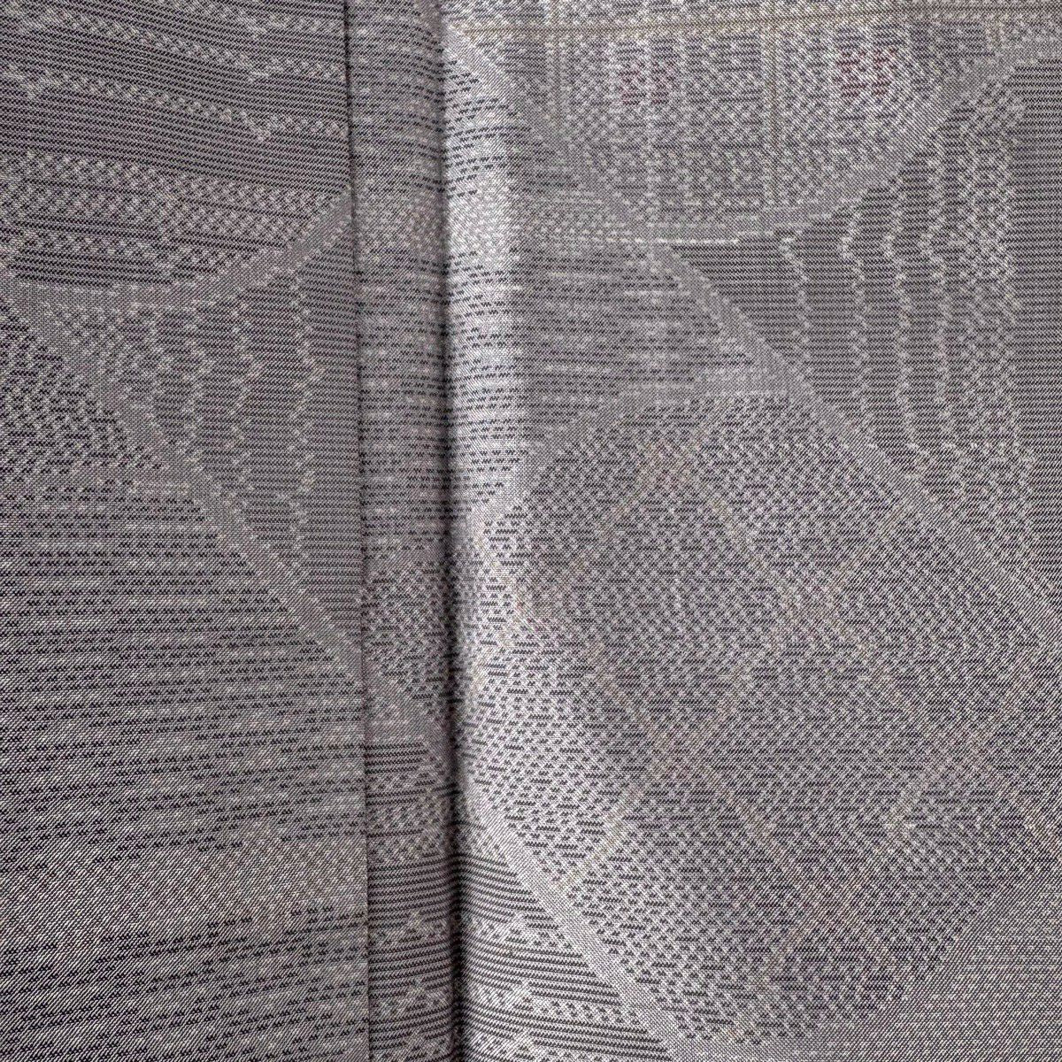 【美品】 大島紬織 身長157cm 袖長64cm M 雙層 都喜ヱ門 證書附帶 瓦 幾何圖案 灰紫 純蠶絲 逸品級