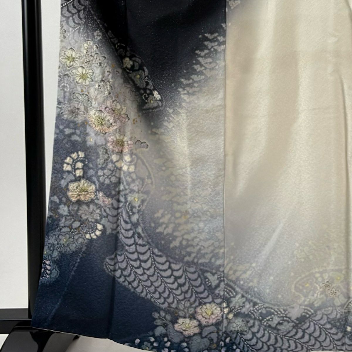 訪問服 身長163.5cm 袖長66cm M 雙層 吉乃一廉 落款あり 辻花染 流水 金銀彩 漸層 黑 純蠶絲 逸品級