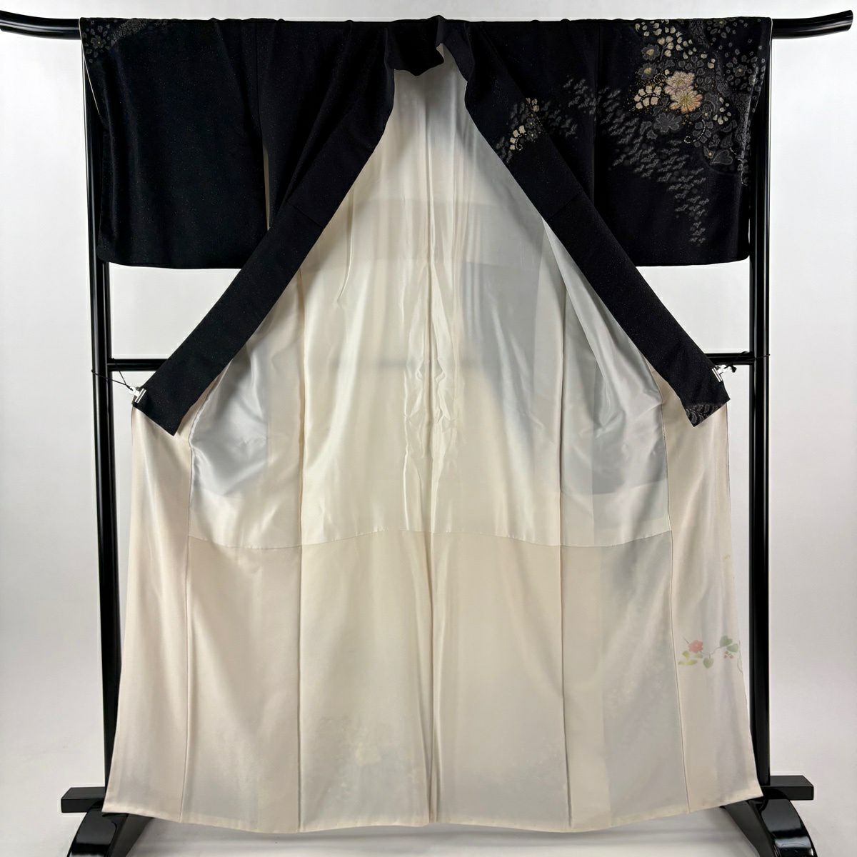 訪問服 身長163.5cm 袖長66cm M 雙層 吉乃一廉 落款あり 辻花染 流水 金銀彩 漸層 黑 純蠶絲 逸品級