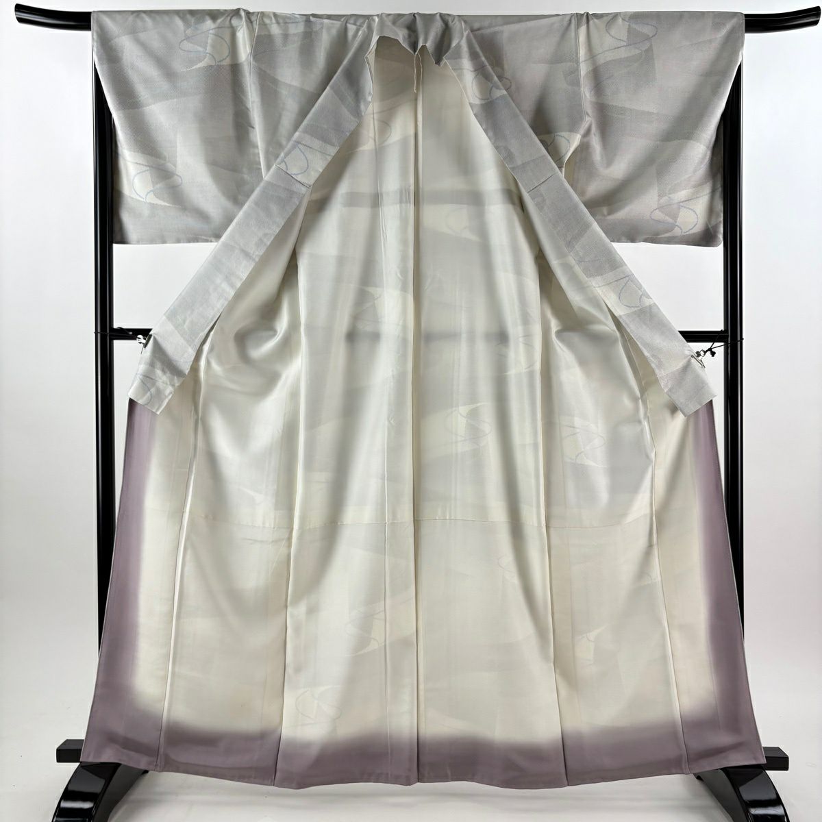 【美品】 紬織 身長164cm 袖長67.5cm L 雙層 幾何圖案 灰白 純蠶絲 逸品級