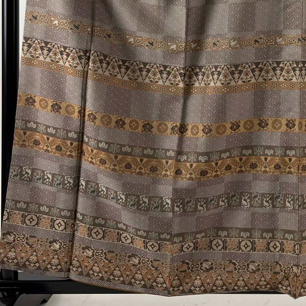 【美品】 付下 身長160cm 袖長65cm M 雙層 お召地 名物裂圖案 紗綾形 灰紫 純蠶絲 逸品級