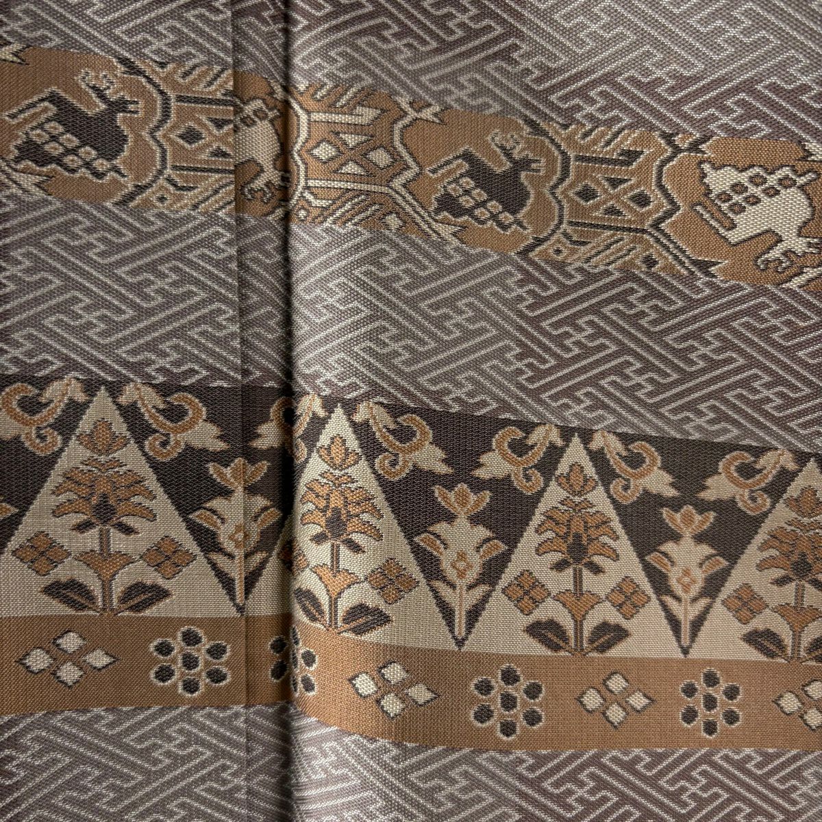 【美品】 付下 身長160cm 袖長65cm M 雙層 お召地 名物裂圖案 紗綾形 灰紫 純蠶絲 逸品級